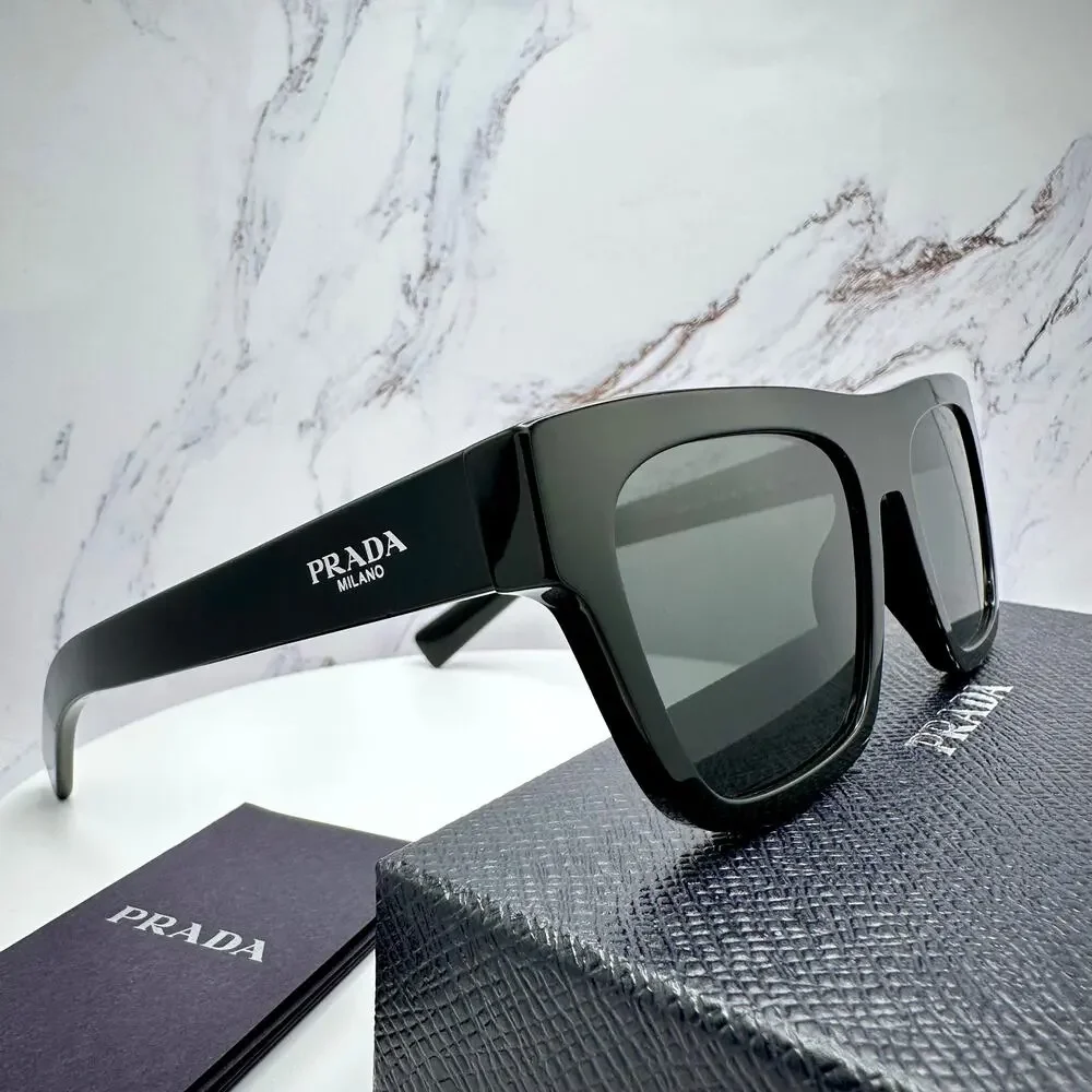 NEW PRADA Sunglasses Black Square Rectangle 54mm w/ Box & Case PRADA - Picture 3 of 16